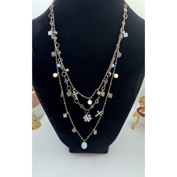 Liz Palacios Layered Necklace Crystal Beads Multi Strand Boho Vintage Jewelry - Picture 1 of 8
